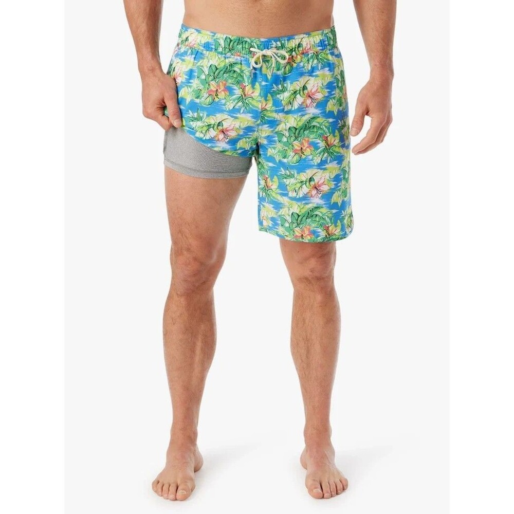 NWT Fair Harbor Mastos Shorts Anchor Trunks 6" Lined Hybrid Beachwear Palms 2XL